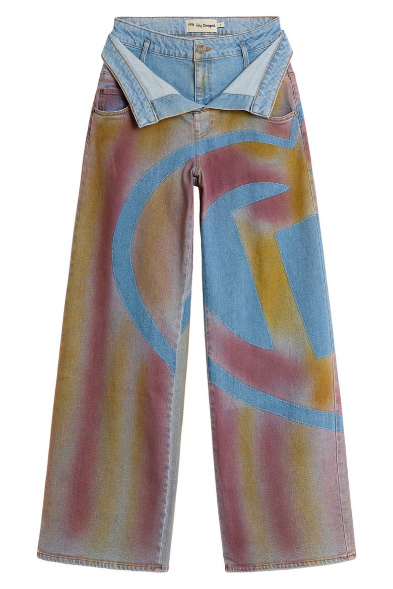 Fold Over Wide Leg Jeans, Alternate, color, MEDIUM BEIGE
