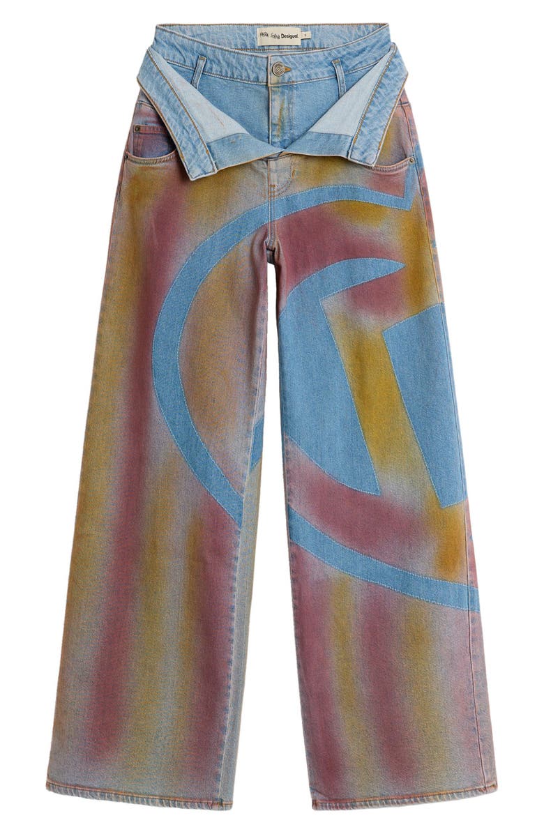 Desigual Fold Over Wide Leg Jeans, Alternate, color, Medium Beige