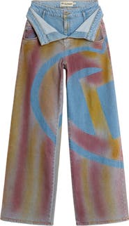 Desigual Fold Over Wide Leg Jeans
