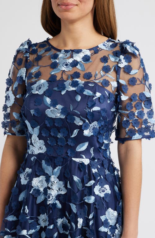 Eliza J Floral Appliqué Cocktail Midi Dress In Navy