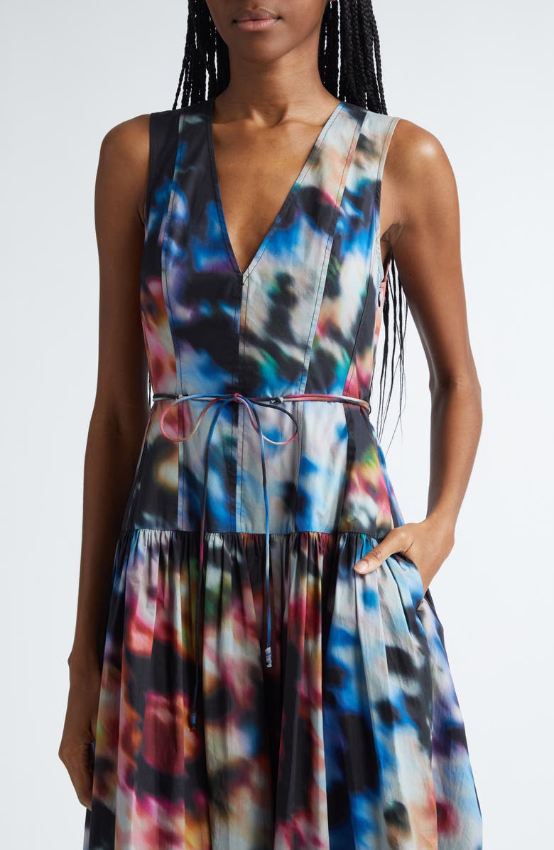 Ulla Johnson Kiran Print Tie Waist Sleeveless Dress, Alternate, color,