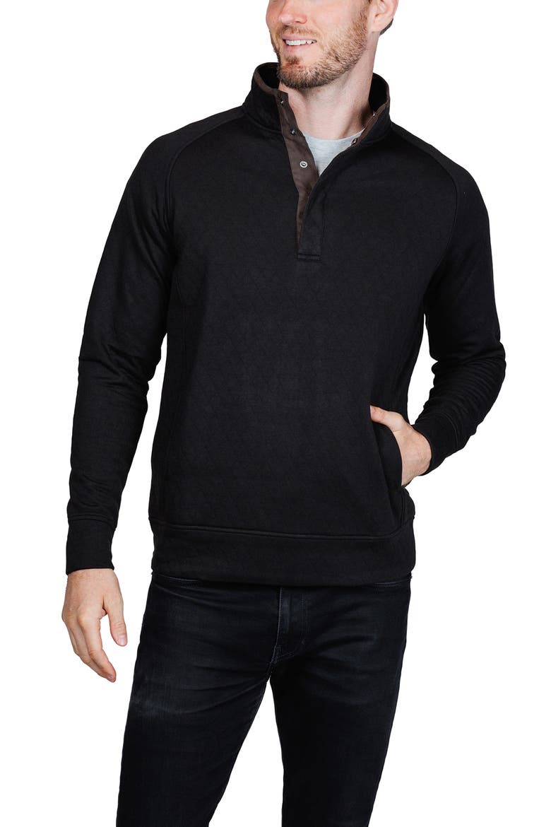 Hidden Snap Front Quilted Pullover, Alternate, color, BLACK