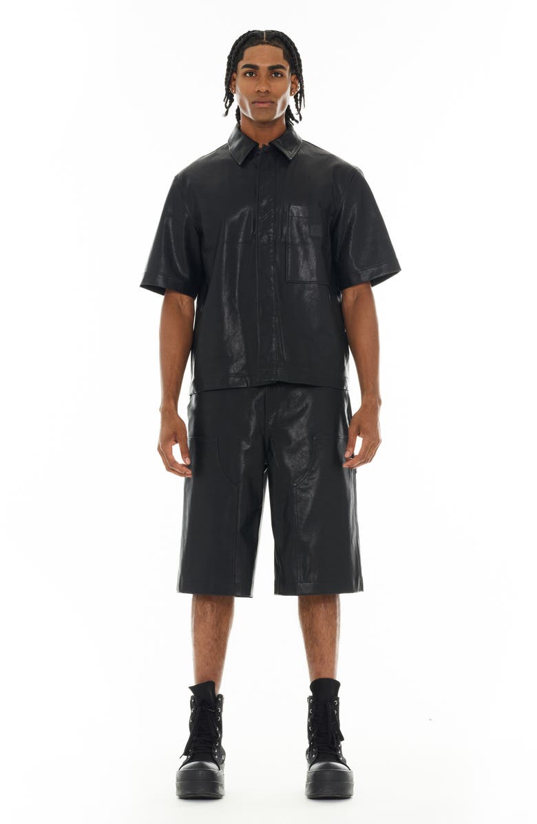 Cult of Individuality Y2K Baggy Faux Leather Shorts, Alternate, color, Black