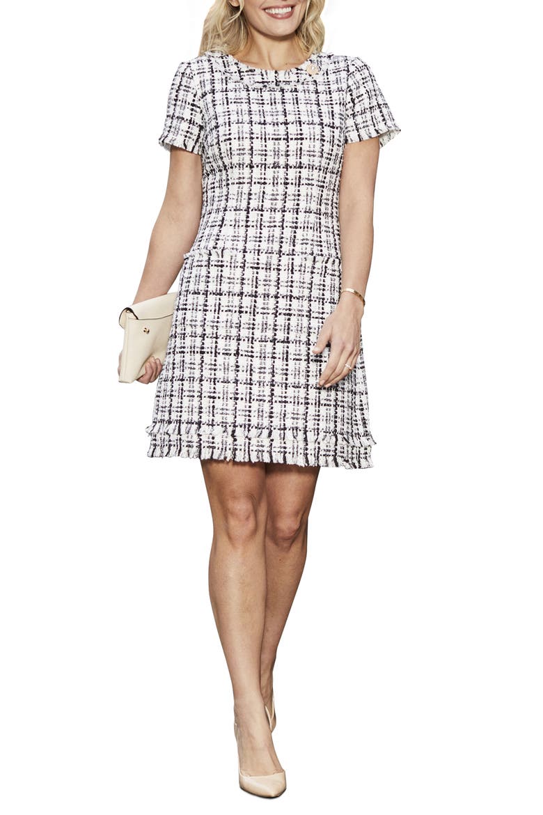Cap Sleeve Tweed Shift Dress, Main, color, IVORY