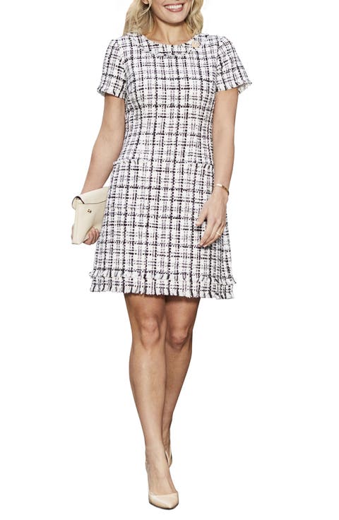 Cap Sleeve Tweed Shift Dress