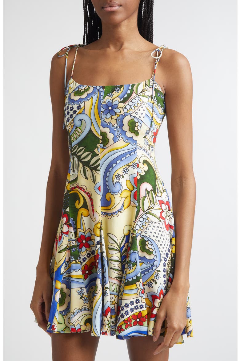 Floral Tie Strap Minidress, Alternate, color, HEAT WAVE