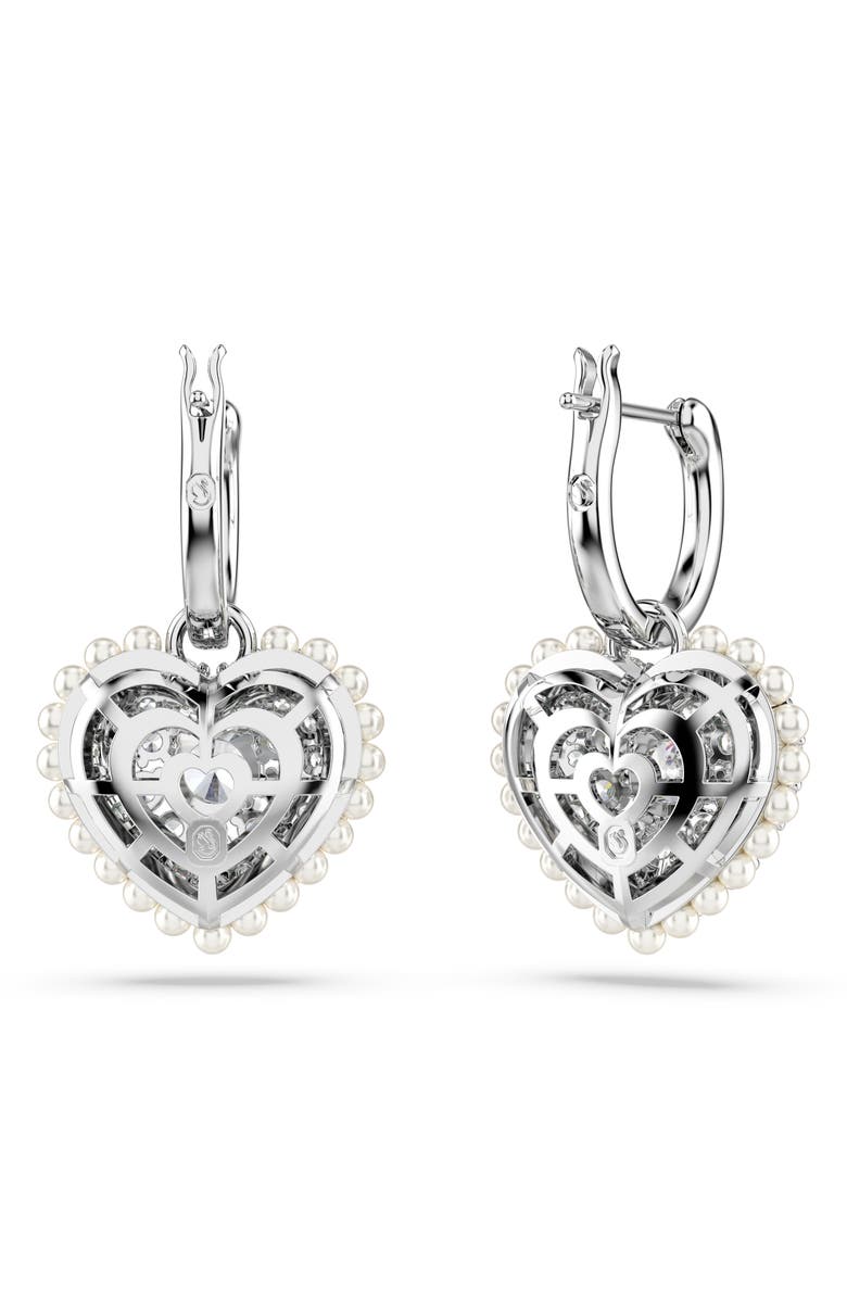 Swarovski Idyllia Crystal, Faux Pearl & Cubic Zirconia Heart Pendant Huggie Hoop Earrings, Alternate, color, White/ Silver