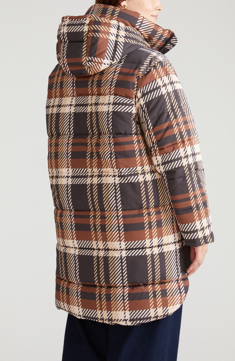 Universal Standard Matterhorn Hooded High-Low Puffer Coat, Alternate, color, Brindle Chai Brown