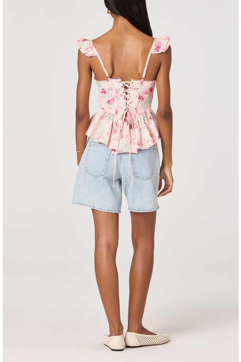Baylin Floral Eyelet Lace-Up Back Peplum Top, Alternate, color, PINK FLORAL