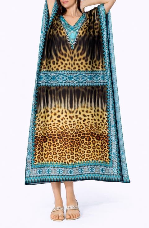 Print V-Neck Maxi Caftan