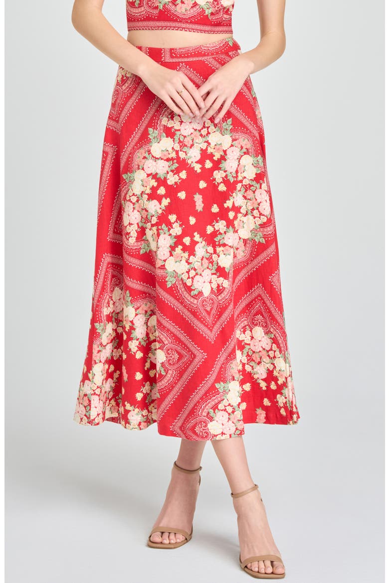 Edith Linen Blend Midi Skirt, Main, color, RED SCARF