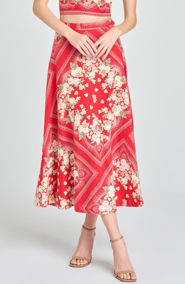 WAYF Edith Linen Blend Midi Skirt, Main, color, Red Scarf