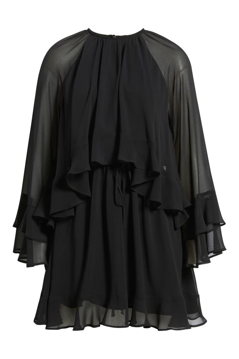 Tiered Long Sleeve Chiffon Minidress, Alternate, color, BLACK
