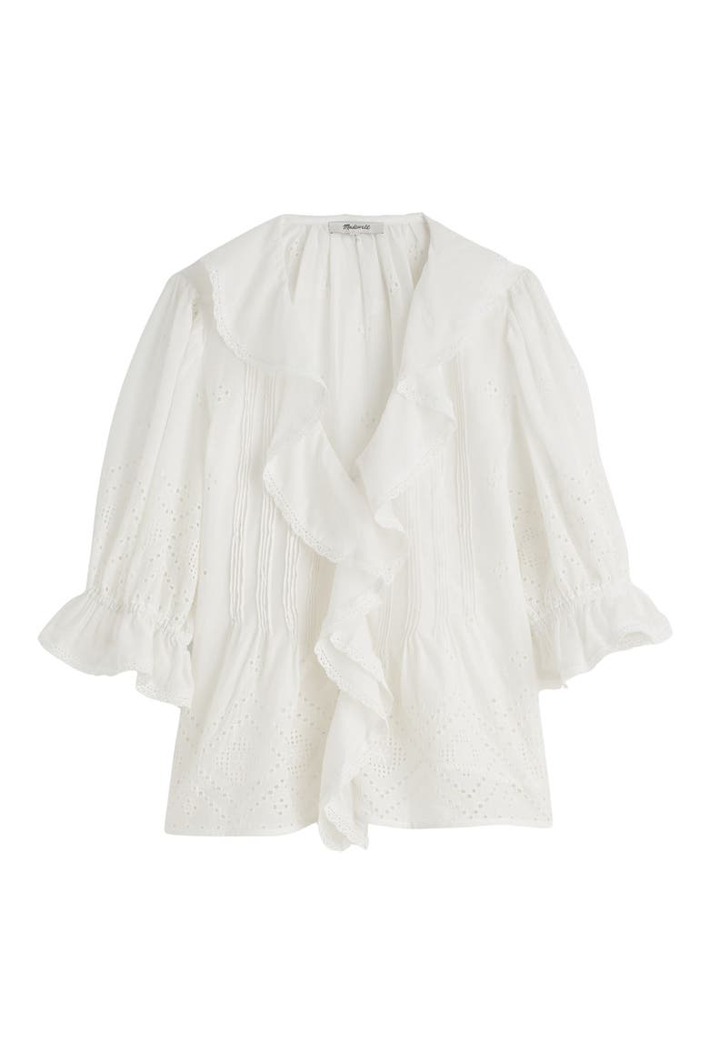 Pintuck Ruffle Puff Sleeve Top, Alternate, color, WHITE