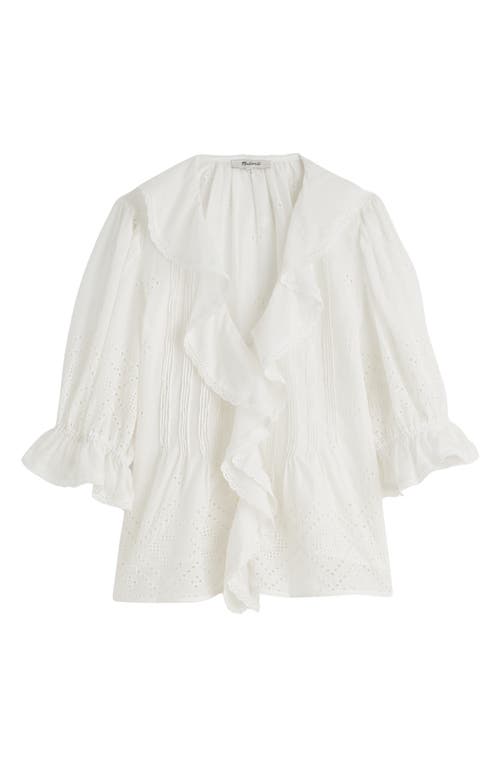 Madewell Pintucked Ruffled Puff-sleeve Top In White
