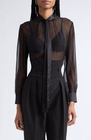 Dolce&Gabbana Silk Chiffon Tie Neck Button-Up Shirt