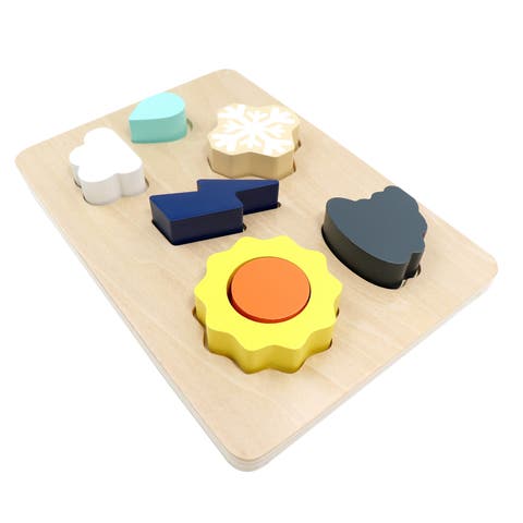 Weather Shape Puzzle Kit with 6 Weather Wooden Pieces and 1 Board