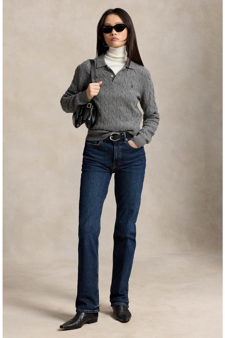 Wool & Cashmere Polo Sweater, Alternate, color, FLANNEL GREY HEATHER