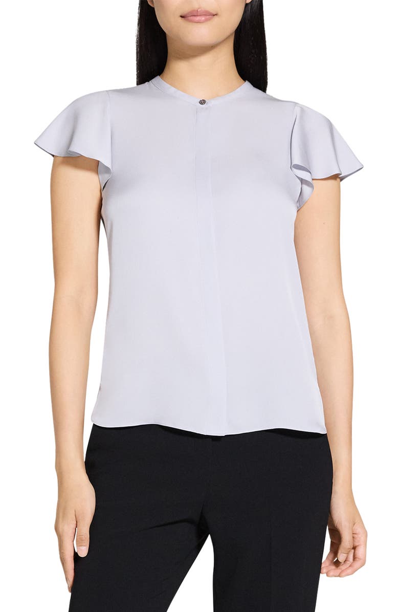 Theory Tp Mod Flounce Sleeve Silk Blouse, Main, color, Pearl Blue