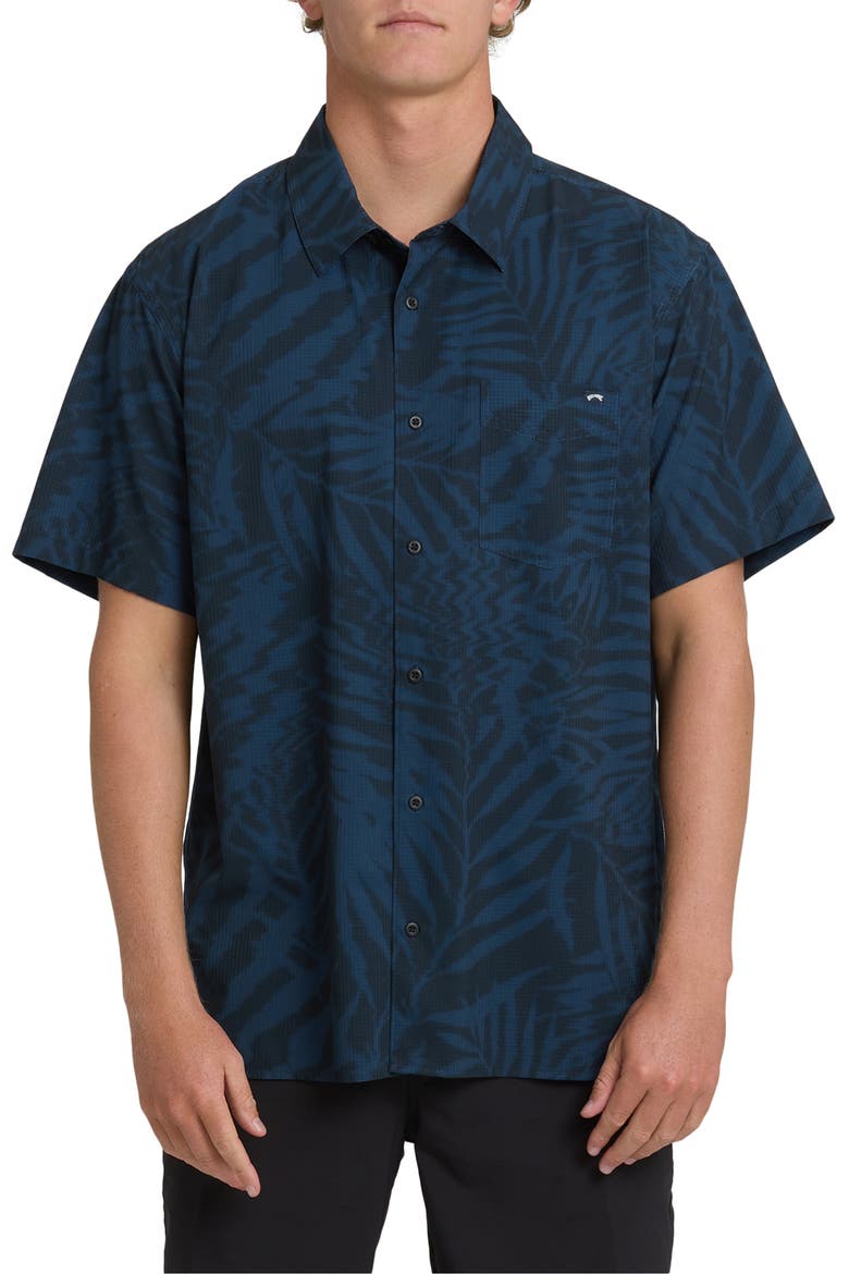 Surftrek Print Short Sleeve Button-Up Shirt, Main, color, MID BLUE
