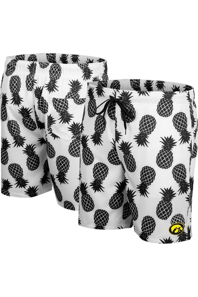Men's Colosseum White Iowa Hawkeyes Pineapples Swim Shorts, Main, color, White