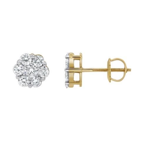 Meadow 0.75 Ct TW Lab Grown Diamond Cluster Studs 14K Gold Earrings