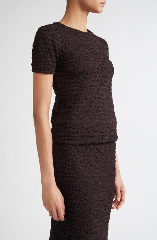 Shop Jil Sander Fitted Embroidered Crepe Jersey Short Sleeve Top In Chocolate Brown