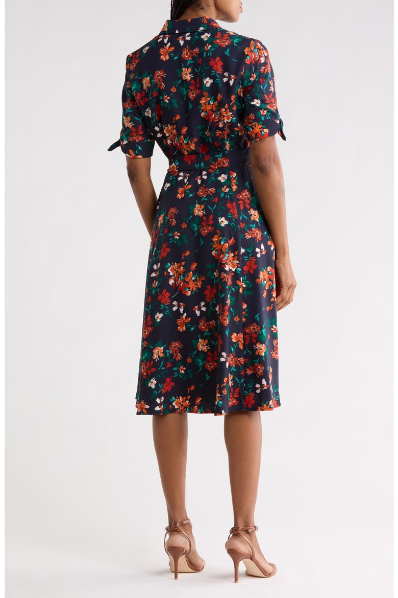 Floral Short Sleeve Tie Waist Shirtdress, Alternate, color, INDG/ CLAY MULT