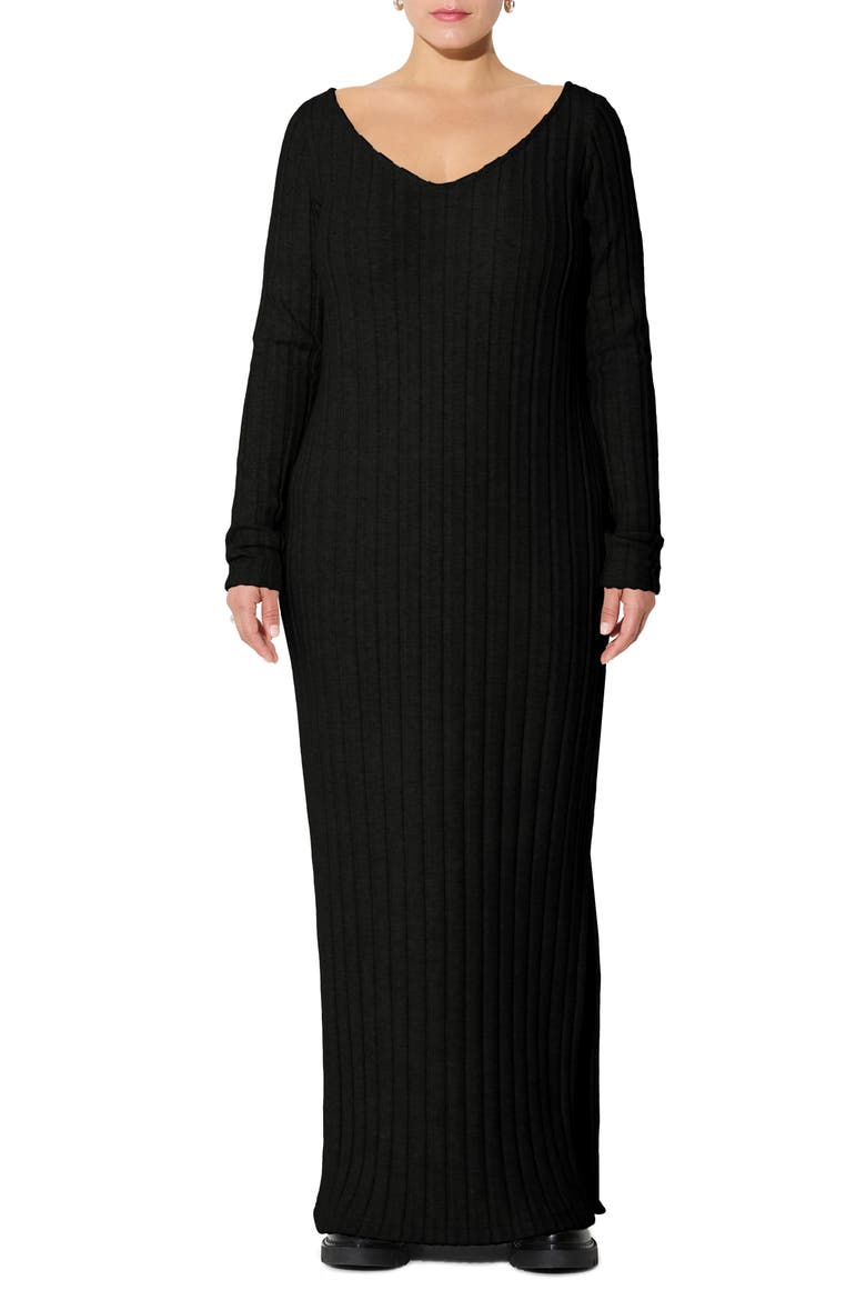 Penelope Long Sleeve Rib Maxi Sweater Dress, Alternate, color, BLACK