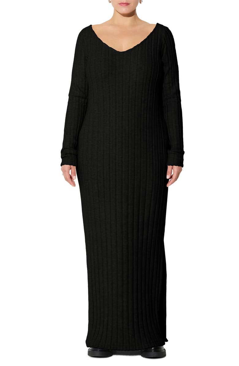 Marcella Penelope Long Sleeve Rib Maxi Sweater Dress, Alternate, color, Black