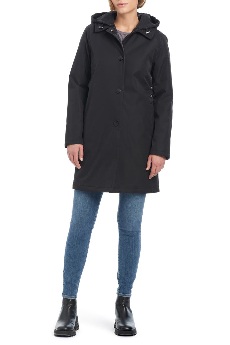 water resistant raincoat with removable hood, Main, color, BLACK