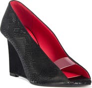 AZALEA WANG Nicoleta Snakeskin Embossed Wedge Pump
