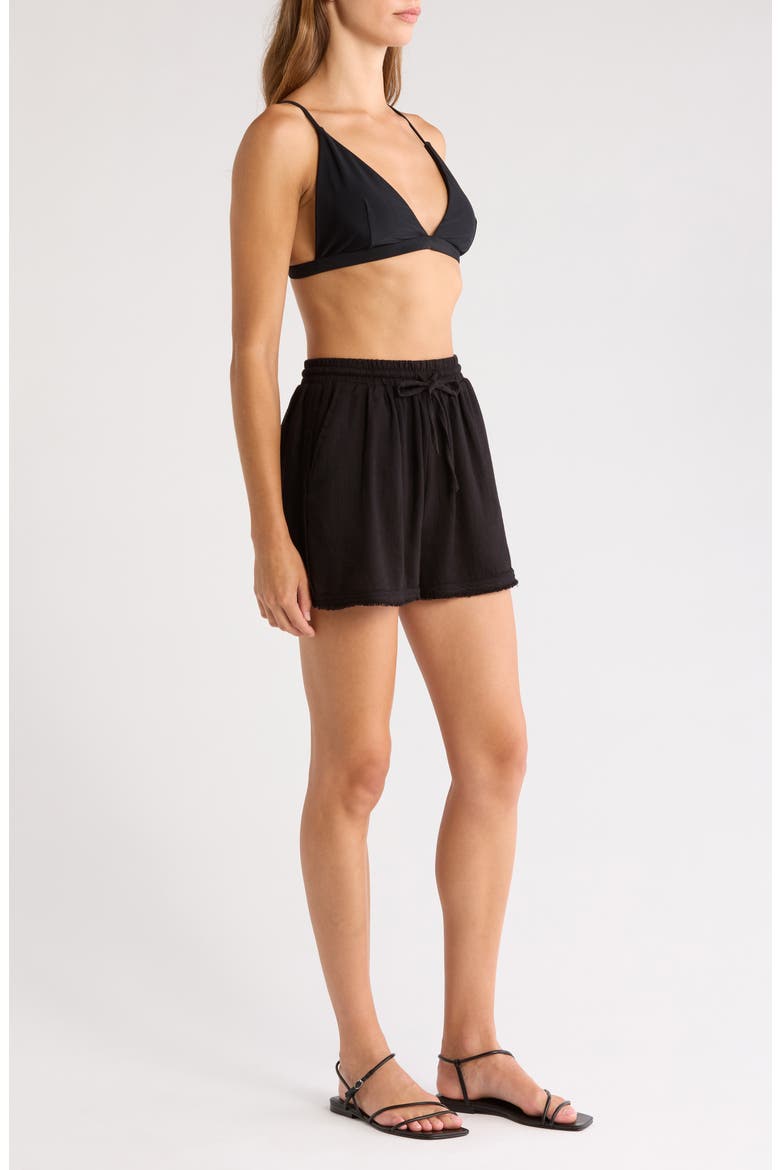 Tie Waist Cover-Up Shorts, Alternate, color, BLACK