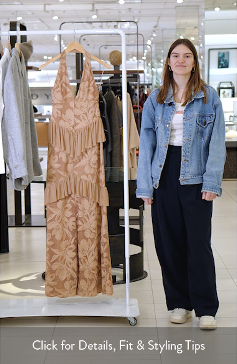 Athens Floral Lace Ruffle Halter Maxi Dress, sales video thumbnail