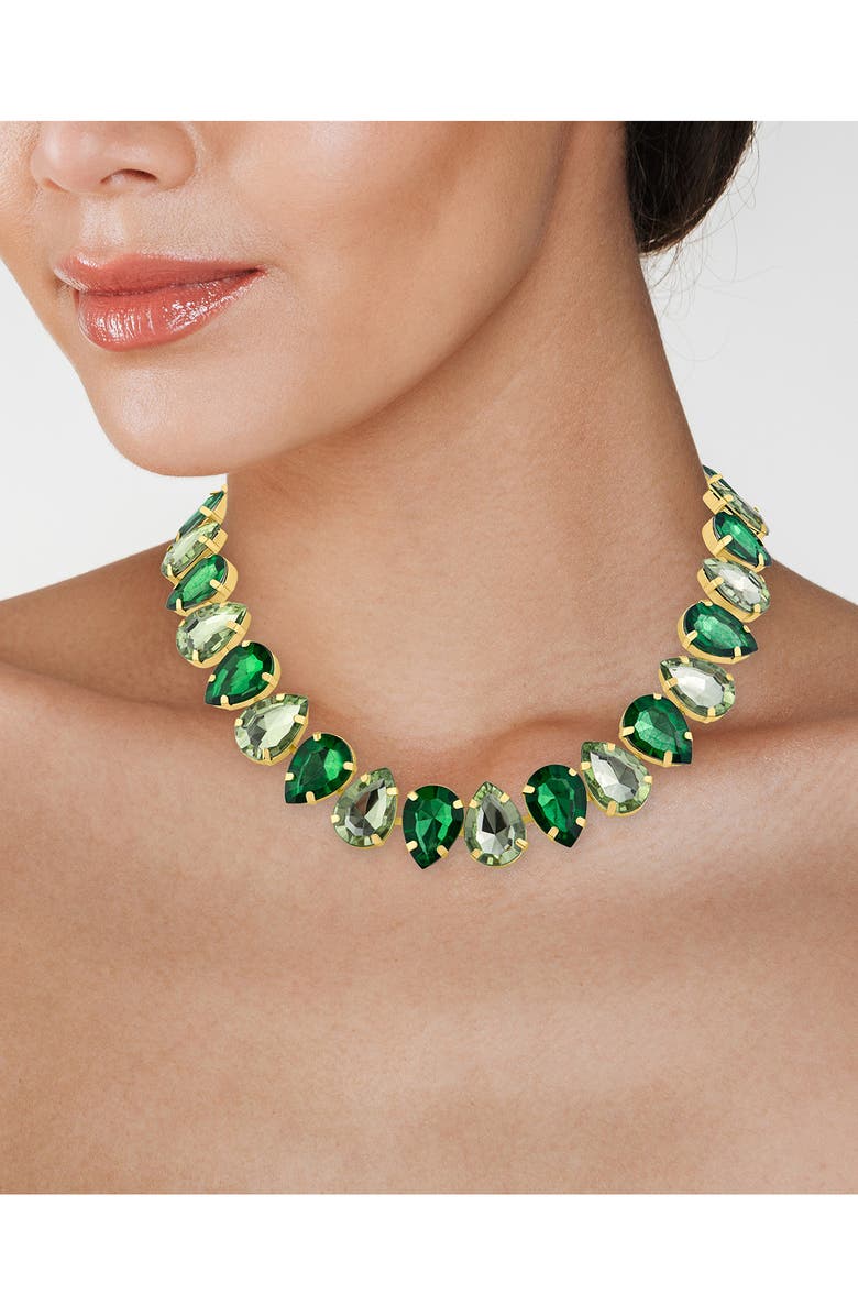 JARDIN Crystal Teardrop Statement Necklace, Alternate, color, Green/ Gold