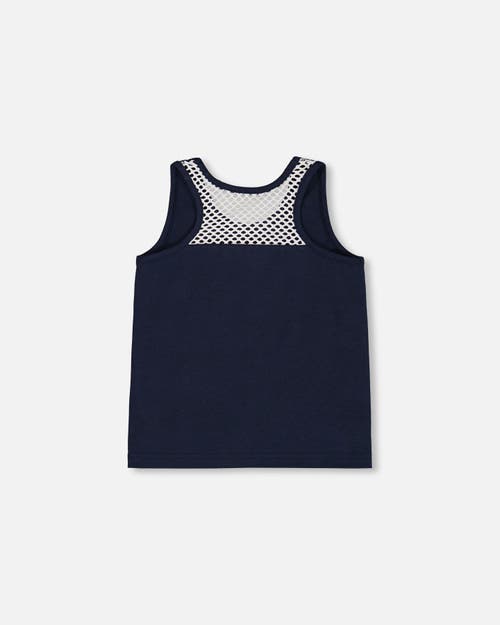 Deux Par Deux Little Girl's Organic Cotton Tank Top Navy Blue And Toucan In Navy Blue And Toucan