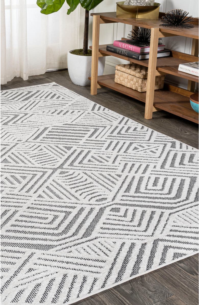 JONATHAN Y Jordan High-Low Pile Art Deco Geometric Indoor/Outdoor Area Rug, Alternate, color, White/Black
