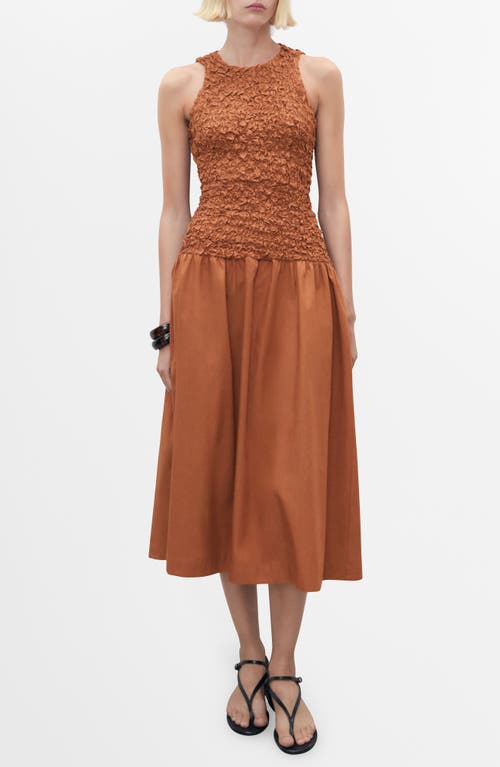 Mango Textured Bodice Open Back Sundress In Brown