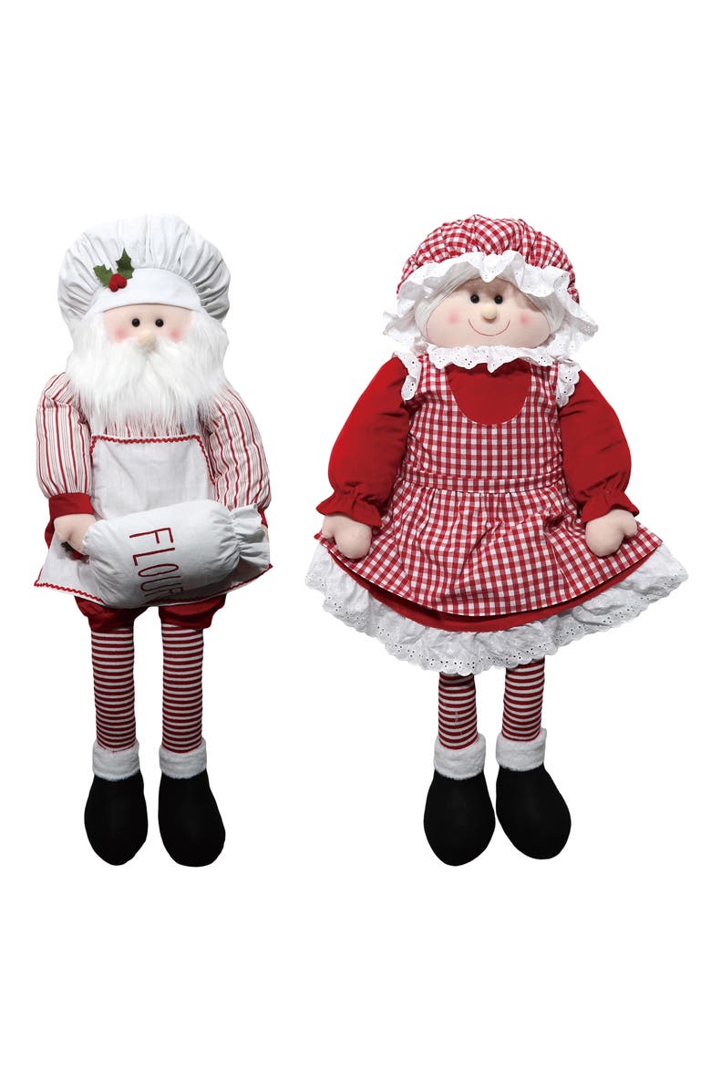 Transpac Plush Baking Santa and Mrs Claus Shelf Sitter Decorative Figurines, Main, color, Red