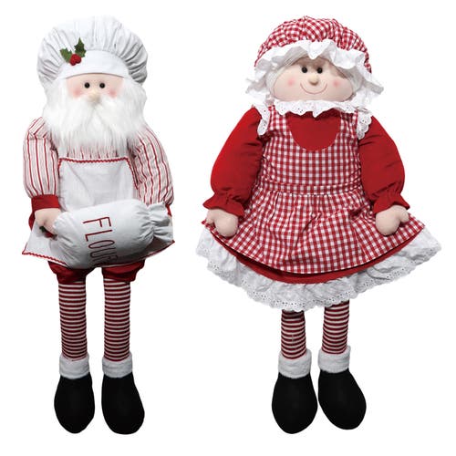 Transpac Plush Baking Santa And Mrs Claus Shelf Sitter Decorative Figurines In Multi
