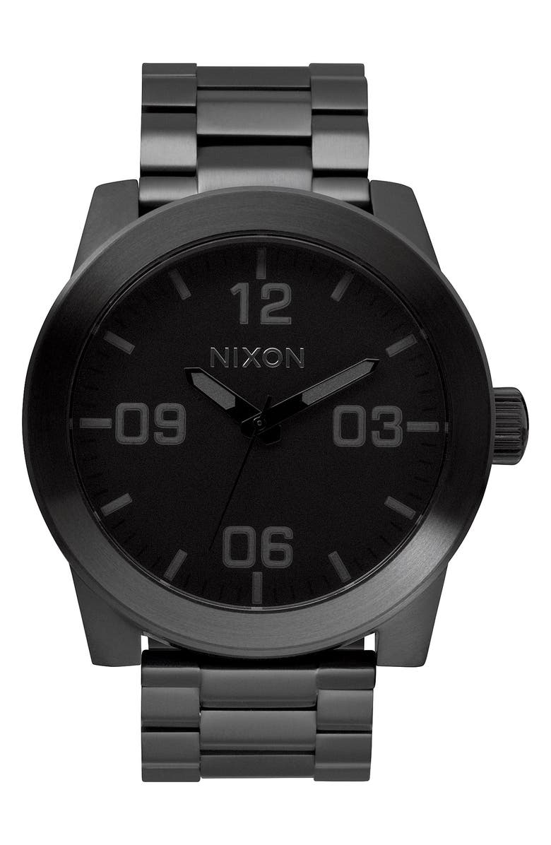 Nixon The Corporal Bracelet Watch, 48mm, Alternate, color, Super Black / Black Top