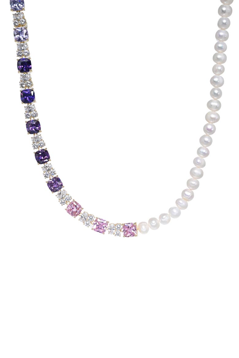 Sabrina Cubic Zirconia & Faux Pearl Necklace, Main, color, GOLD