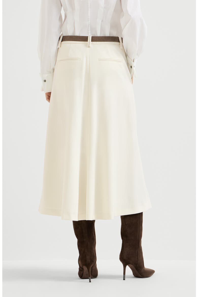 Comfort virgin wool gabardine flute skirt with monili, Alternate, color, Milk