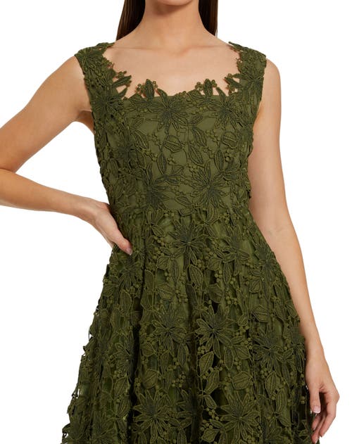 Mac Duggal Sleeveless Square Neck Lace A-line Midi Dress In Green