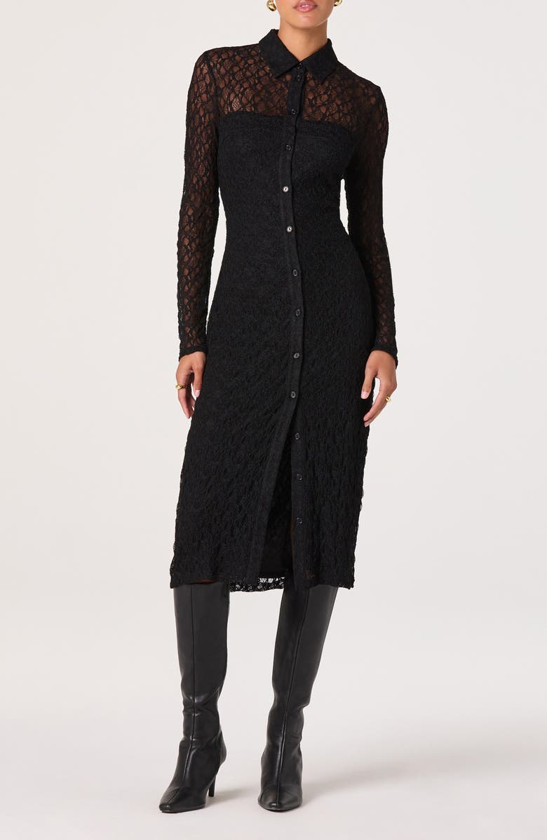 ASTR the Label Collared Long Sleeve Lace Shirtdress, Main, color, Black