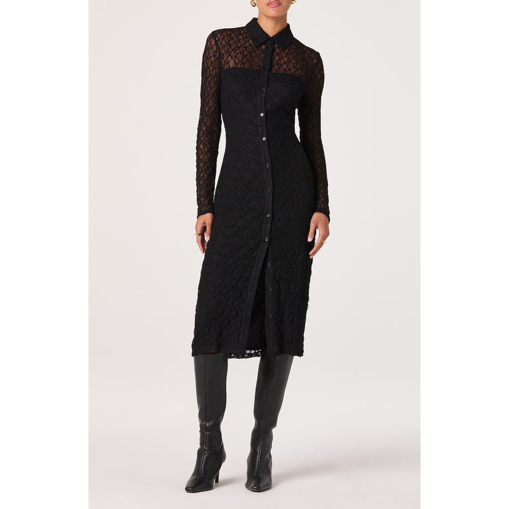 Astr The Label Collared Long Sleeve Lace Shirtdress In Black