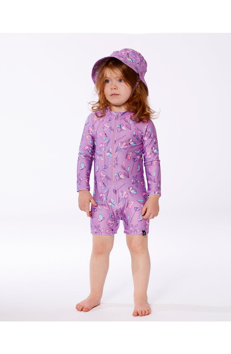 Deux par Deux Little Girl's Printed Beach Sun Hat Old Mauve And Multicolored Butterflies, Alternate, color, Mauve,Multicolored Butterflies