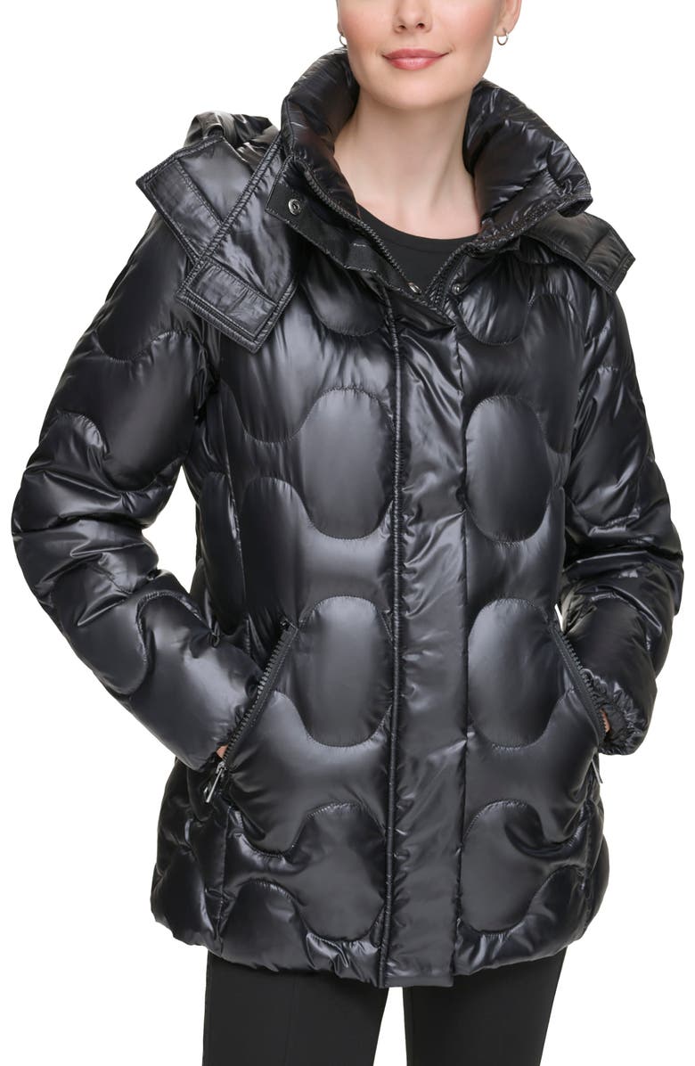 KARL LAGERFELD PARIS Onion Quilted Short Down & Feather Fill Coat, Main, color, 