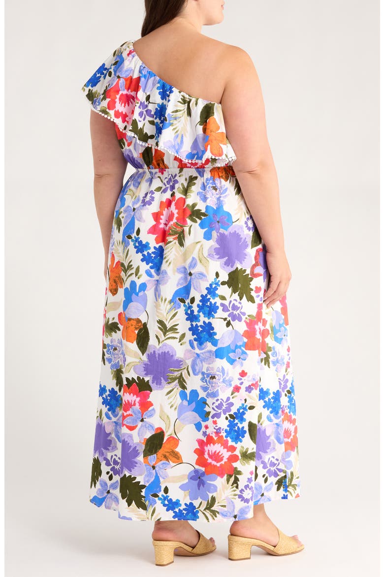 Amania Floral Suraya One-Shoulder Cotton Maxi Dress, Alternate, color, BLUE/ PURPLE