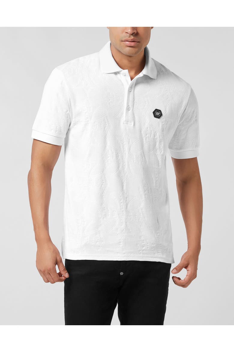 Polo T-Shirt Jacquard Crest Men, Main, color, white